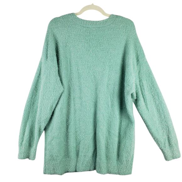 Lane Bryant Women's 18/20 Eyelash Tinsle Pullover Sweater Aqua Blue Metallic - Picture 2 of 8